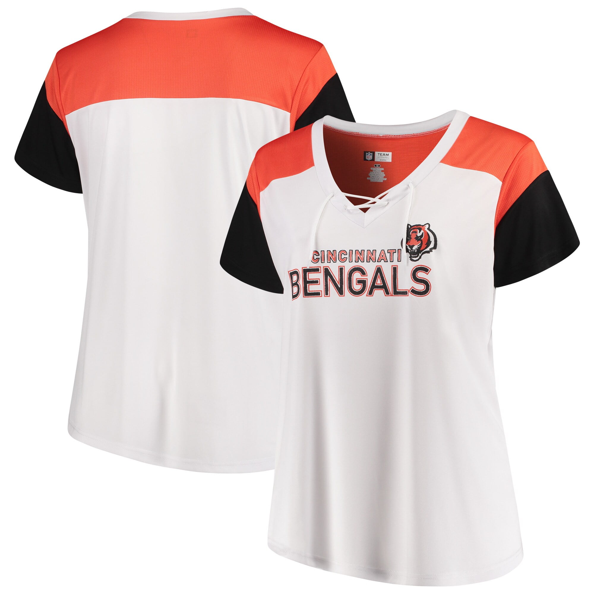 Cincinnati Bengals Majestic Women's Lace-Up V-Neck T-Shirt - White/Black - Walmart.com - Walmart.com