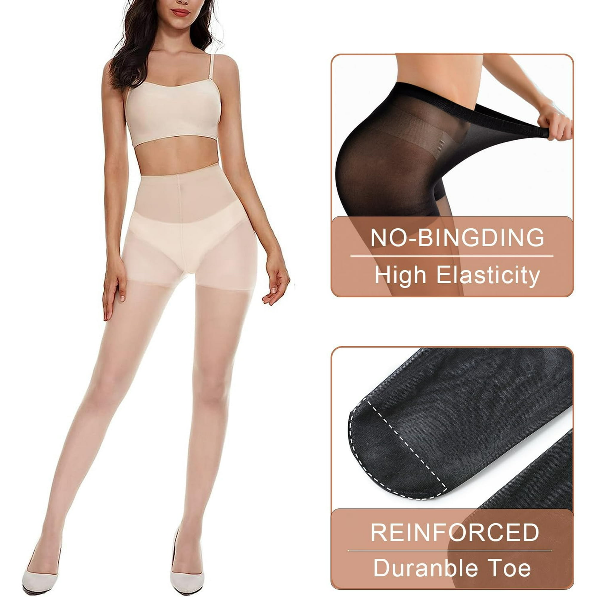 ORUYROP 2 Pairs Women s Control Top Pantyhose 20D Sheer Tights with Reinforced Toes
