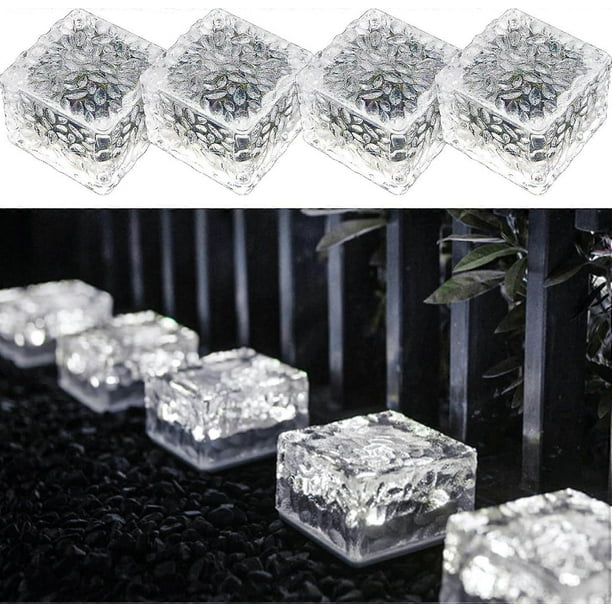 7 x 7 x 5cm 4 Pack Cool White Light PVC Solar Bricks with Light Sensor, On/Off Solar Lights for Pathway, Lawn, Yard, Patio, Pond