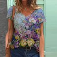 thumbnail image 1 of Hauts d'Été Grande Taille pour Femmes Mode Col Rond Imprimé Manches Courtes Blouse Décontractée Ample Col en V T-Shirt Femmes en Solde, 1 of 3