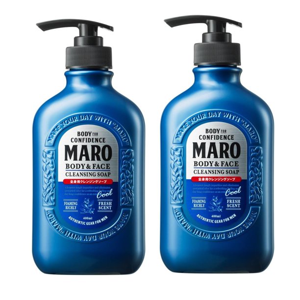 MARO Jabón limpiador fresco para cuerpo y rostro (paquete de 2) | Gel de ducha todo en uno para hombre con efecto refrescante Jabón corporal para hombre que elimina la suciedad y la grasa Limpia profu