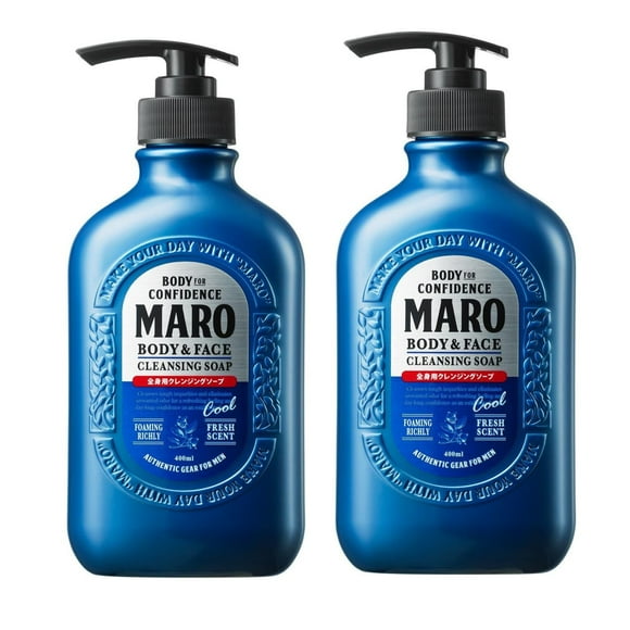 MARO Jabón limpiador fresco para cuerpo y rostro (paquete de 2) | Gel de ducha todo en uno para hombre con efecto refrescante Jabón corporal para hombre que elimina la suciedad y la grasa Limpia profu