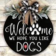 thumbnail image 2 of Letrero Para Colgar En La Puerta Cartel de bienvenida, esperamos que te gusten los perros/gatos, cartel colgante de corona redonda para puerta delantera Wdftyju Libre de BPA, 2 of 3
