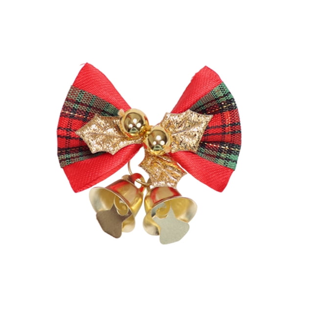 Paquete de 4 lazos navideños con campanas, adorno de regalo artesanal para árbol de Navidad, decoración colgante para árbol de Navidad, decoración de casa de campo para árbol de Navidad