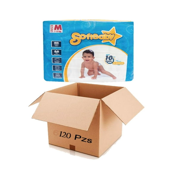 Pañales Para Bebé con 120 Pzs Caja SOFT BABY MEDIANO