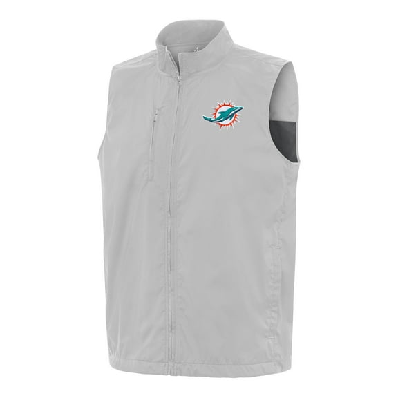Men's Antigua Gray Miami Dolphins Brisk Full-Zip Vest