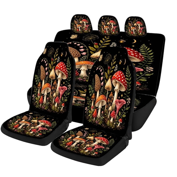 Mushroom Forest Car Seat Covers Full Set, Mystic Botanical Auto Seat Covers with Front Seat Covers, Rear Bench Cover and Headrest Covers, Universal Fit for Cars SUVs Trucks Vans