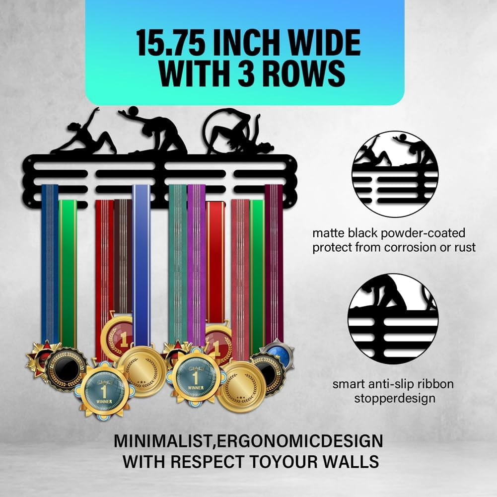 PH Gymnastics Medal Display Medal Hanger Sports Ribbon Holder Competition Medal Holder Medals Display Awards Medal Rack Wall Mount Tiered Medal Hook for Athletes Competition Black