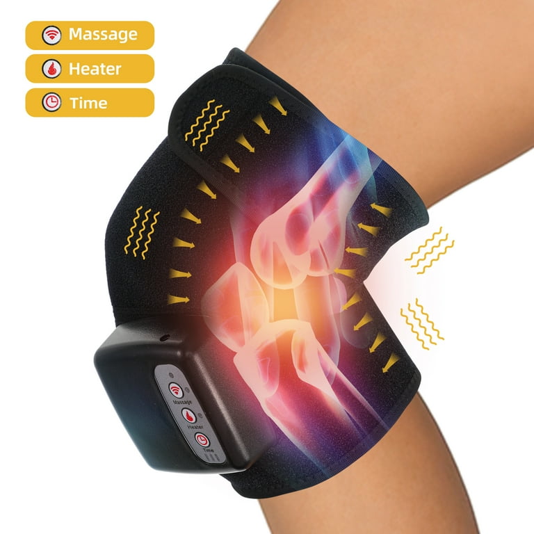 Knee Massager with Heat - Goldmille Electric Vibration Knee Brace Wrap  Rechargeable( 1 Pair)