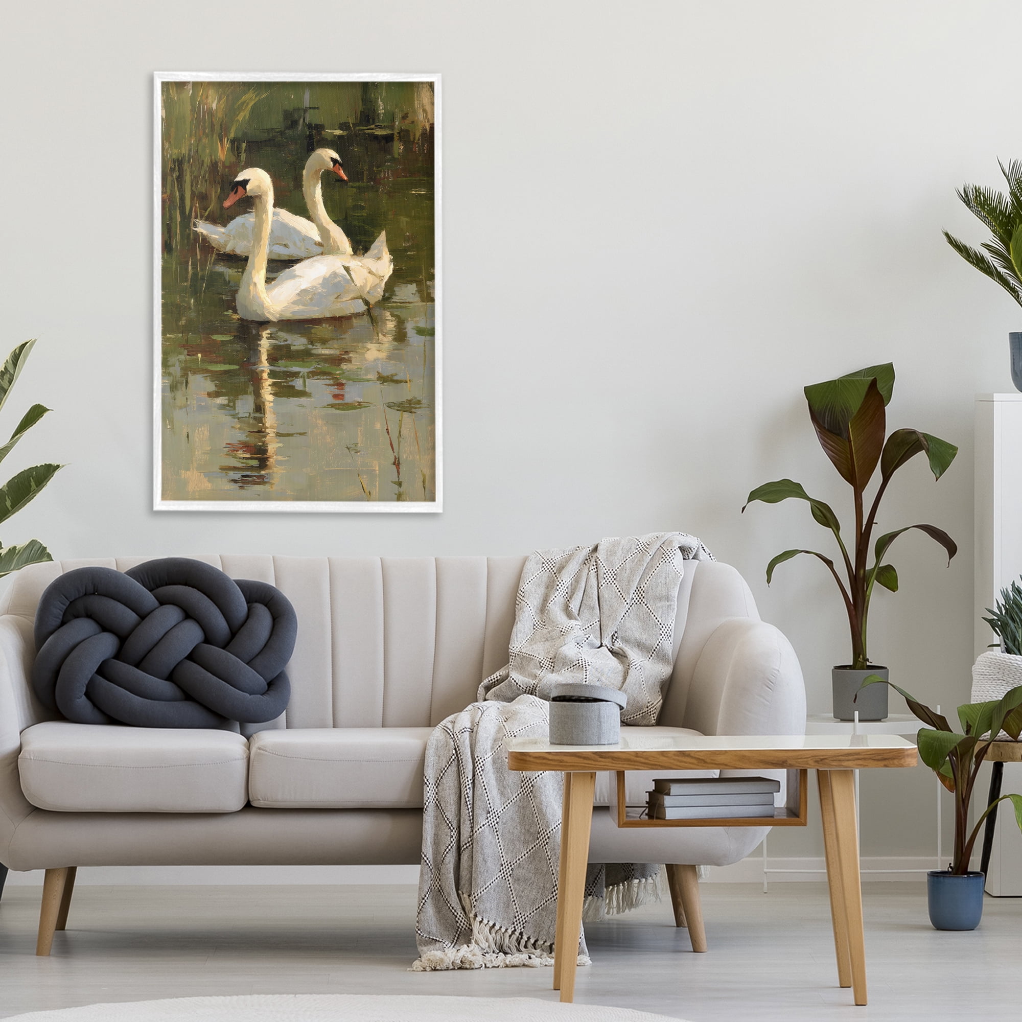 Stupell Industries Swans For A Swim White Framed Giclee Art, design by Petal Prints Design