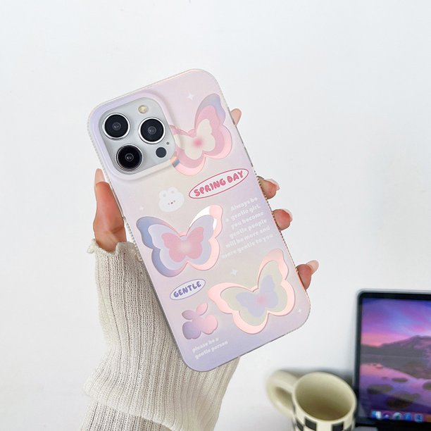 Funda De Teléfono Láser mulching De Doble Cara Para iPhone 11 14 Plus 12 13 Pro Max Mariposa Silueta Moda Protección Cubierta