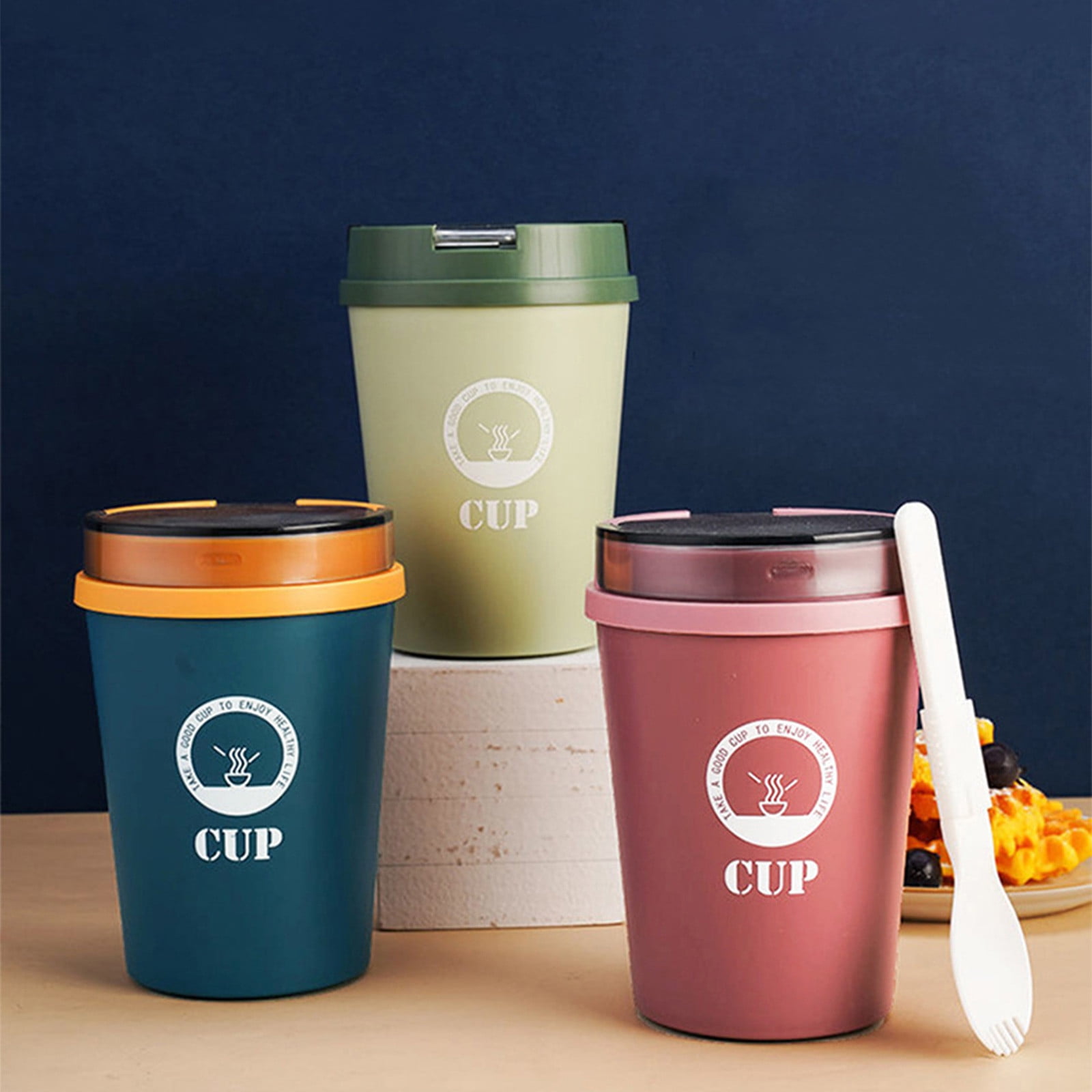 2-Pack Microwave Soup Mugs With Lids - 17.63oz BPA-Free Containers With Foldable Spork For Ramen & Meals