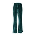 thumbnail image 4 of Karight Velvet Pants Women Lounge Comfy Womens Velour Flare Pants Casual Pants Wide Leg High Waisted Drawstring with Pockets, 4 of 9