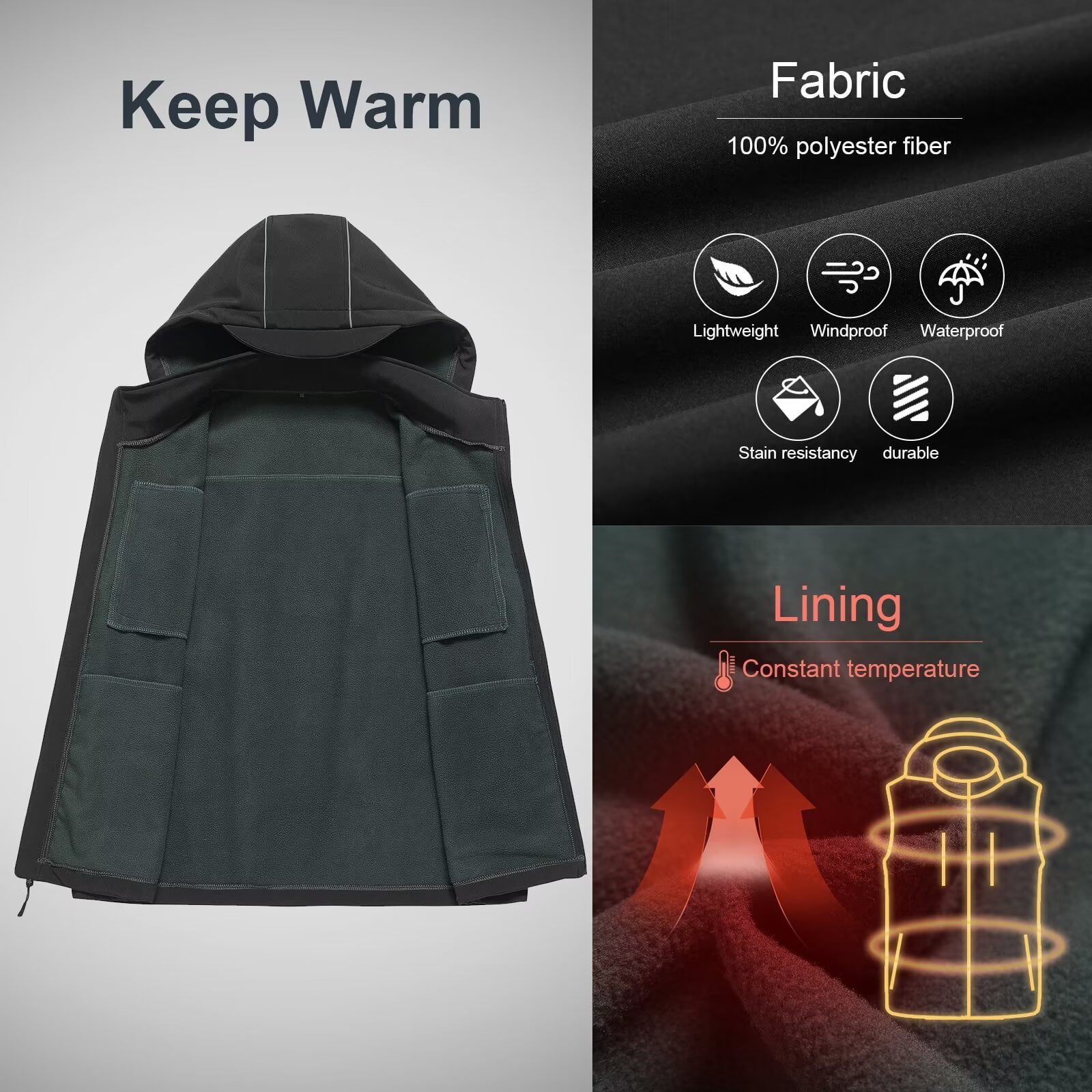 Chrisuno Men's Fleece Vest Outdoor Sleevless Jackets Soft Vest With Zip Pockets Warm Outerwear For Spring Summer Fall Winter Grey L