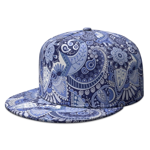 Indian Paisley Snapback Cap, Flat Brim Adjustable Hat, Tribal Ornamental Design, Hip Hop Streetwear