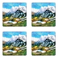 thumbnail image 1 of Mountain Coaster Set of 4, Watercolor Artwork Print of a Mountain Range Peaks Covered with Snow and Clouds, Square Hardboard Gloss Coasters, Standard Size, Multicolor, by Ambesonne, 1 of 2