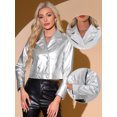 thumbnail image 2 of DARING DIVA Women's Metallic Jacket Double Breasted Notch Lapel Disco Party XS Silver, 2 of 6