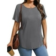 thumbnail image 2 of MOSHU Scoop Neck T-shirts for Women Short Sleeve Plus Size Tops Curved Hem Womens Shirts, 2 of 10