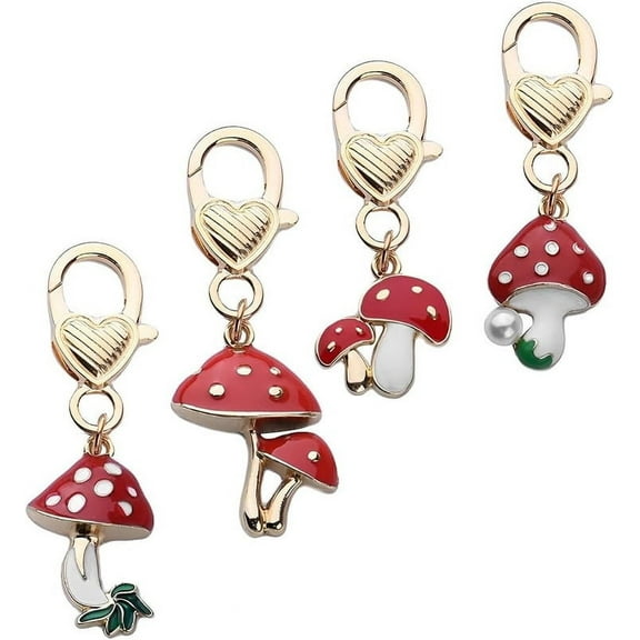 Mushroom Keychain Charm for Purse Keychain Accessories Aesthetic Charms for Backpack Decorations for Gilrs Mushroom Lover Birthday Christmas Gifts for Women Friends Bag Charms for Handbags 4PCS