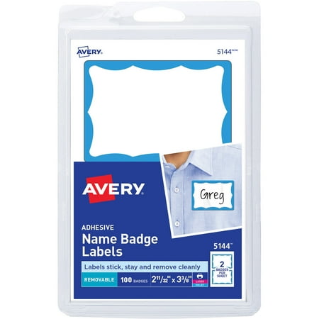 Avery Printable Self-Adhesive Name Badges, 2 1/3 x 3 3/8, Blue Border ...