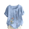 thumbnail image 1 of Túnica de Manga Corta Tops para las Mujeres Océano Pescado Impreso Blusa, Ropa Casual Ver Botón Arriba Camiseta, 1 of 4