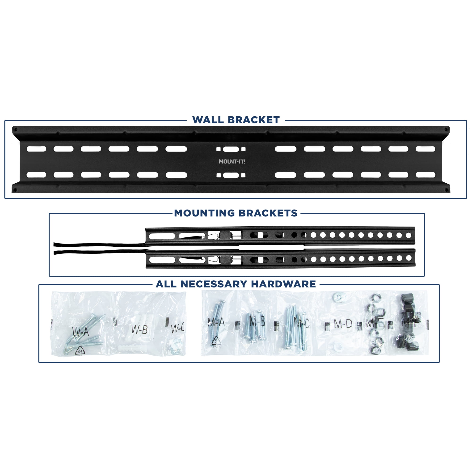 Mount-It! Fixed TV Wall Mount, 37" to 70" Screens,  Capacity 77 Lbs. , Low Profile, Heavy Duty, Lifetime Guarantee