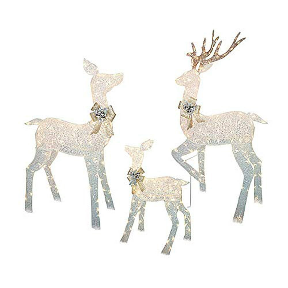 Large 3Piece Led Lighted Holiday Deer Family  60" Buck, 52" Doe & 28