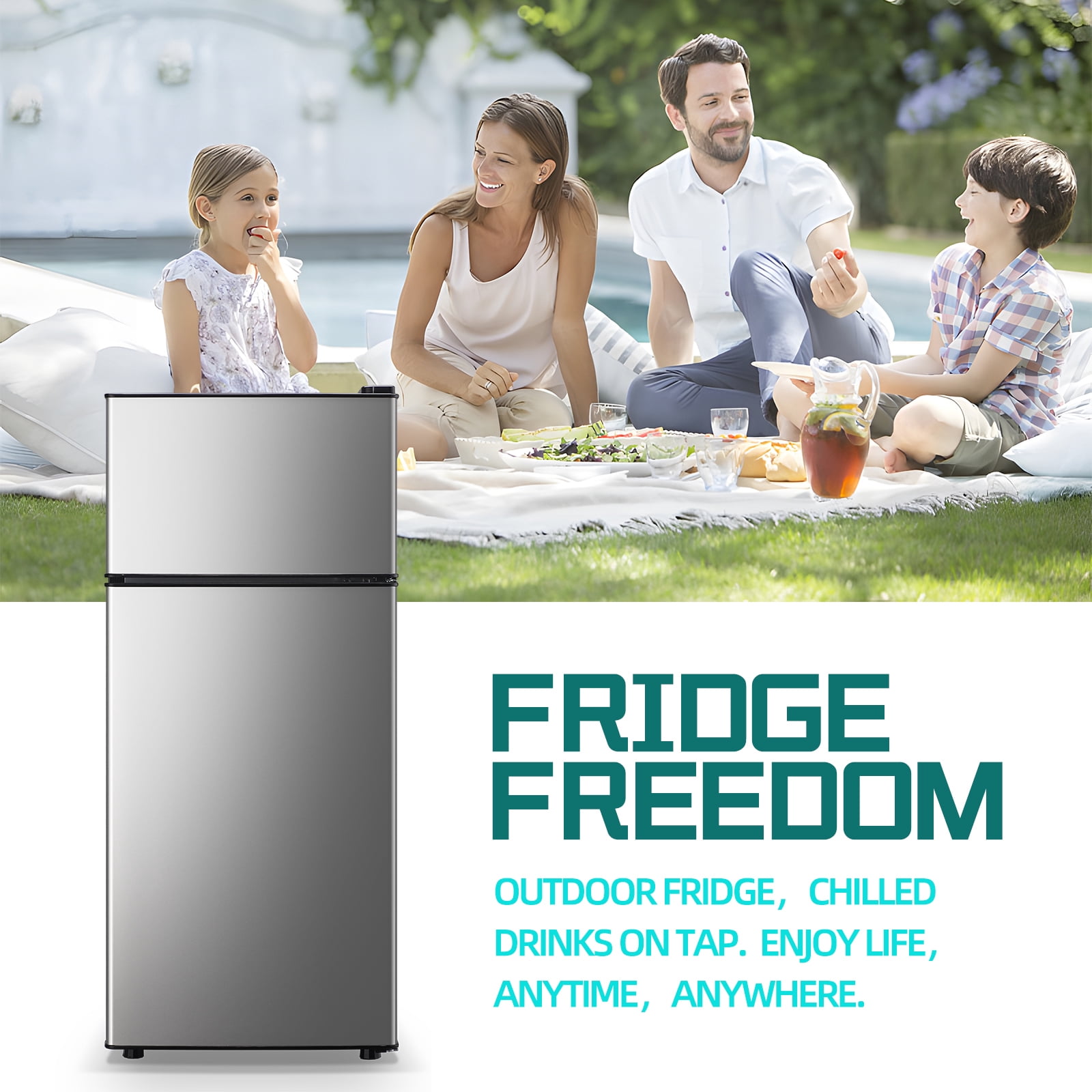 JIEJIA 2.8 Cu.ft Mini Fridge with Freezer Bedroom, 2 Door Office Small Refrigerator, Silver