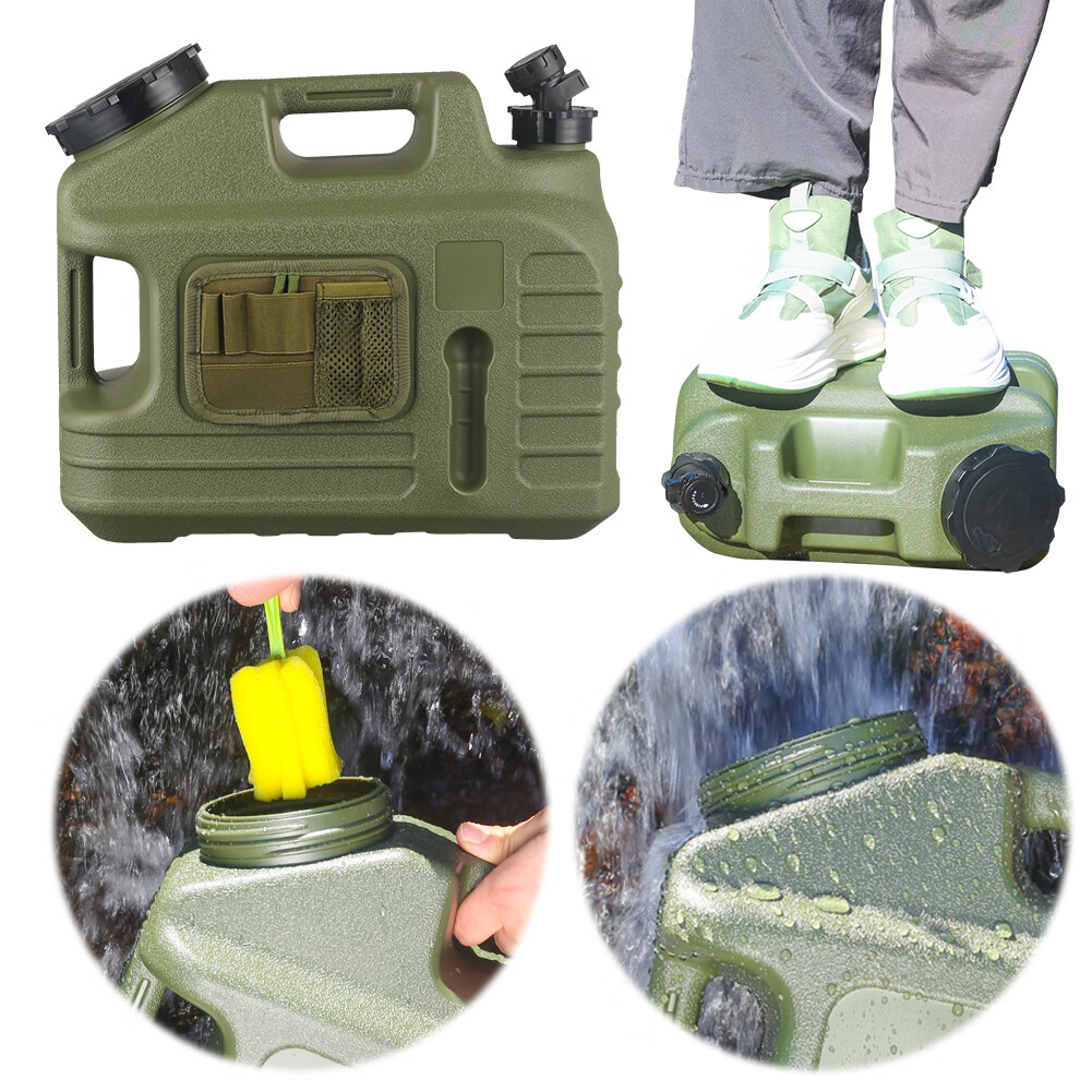 SHUWND 3.5 Gallon/13L Water Containers with Spigot & Toolkit Bag, BPA Free Water Jug, Military Green Water Tank, Multifunction Water Storage Containers for Camping Outdoor Hiking,Emergency Stroage