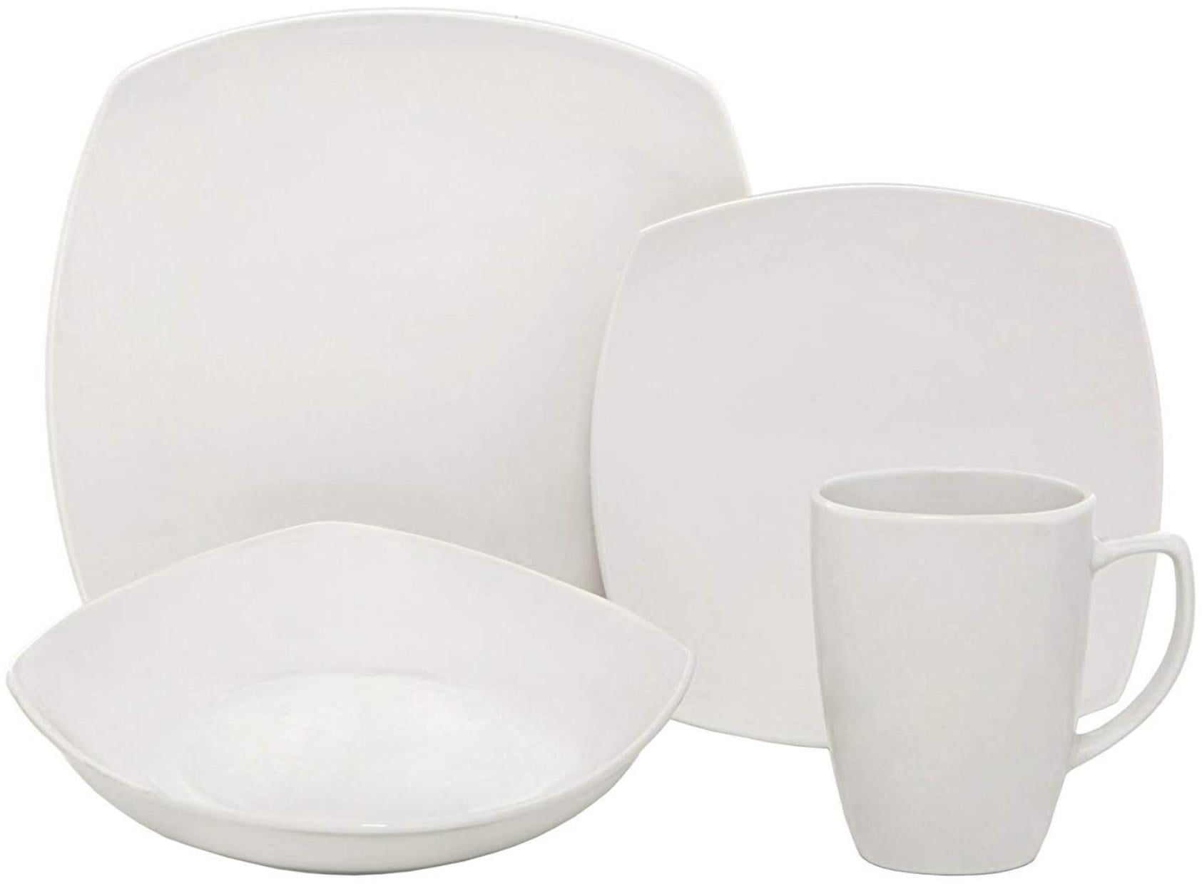 Melange 16Piece Square Porcelain Dinnerware Set (White) Service for