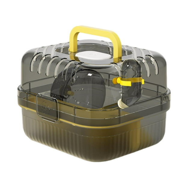 Estuche de transporte para jaula de hámster saliente, contenedor para suministros para mascotas, estuche de viaje para animales pequeños amarillo
