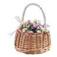 thumbnail image 3 of Woven Flower Basket Rattan Storage Basket Flower Girl Hand Basket Handmade Flower Basket with Bow, S, 3 of 5
