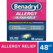 Benadryl Liqui-Gels Antihistamine Allergy Medicine, Dye Free, 48 Count