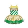 thumbnail image 2 of iEFiEL Kids Girls Christmas Party Candy Cane Costume Figure Skating Sequins Stripes Tutu Dress Green 10, 2 of 5