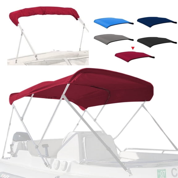 Seapisode 4 Bow Marine Grade Fade and Crack Resistant Bimini Top Replacement Cover, Heavy-Duty Waterproof and UV-Proof Boat Canopy, Easy Install Zipper Sleeves Boat Awning/Without Frame,Burgundy
