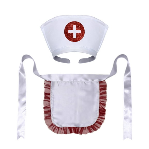 SeasonsTrading Classic White Nurse Hat Headband & Apron Costume Set - Cosplay Halloween First Aid Civil War Party Kit