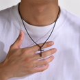 thumbnail image 4 of PAURO Cross Necklaces for Men, Stainless Steel Plain Crucifix Pendant Choker with Chain, Black, 4 of 5