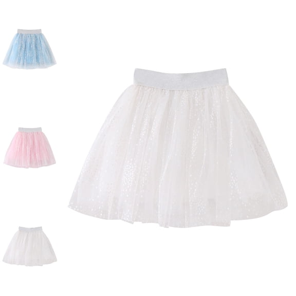 Bmisegm Girls Skirts Layered Mesh Tutu Party Dance Performance Skirt with Dot Print School Skirts for Girls 7-8 Years
