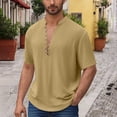 thumbnail image 2 of ZCFZJW Men's Deep V Neck Henley Shirt Lightweight Regular Fit Casual Summer Short Sleeve Basic Beach Solid Vacation Tee Shirts Tops Khaki L, 2 of 9