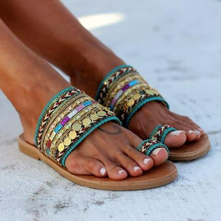 

EQWLJWE Women Artisanal Sandals Flip-Flops Handmade Greek Style Boho Flip Flop Sandals Women s Slippers Holiday Clearance