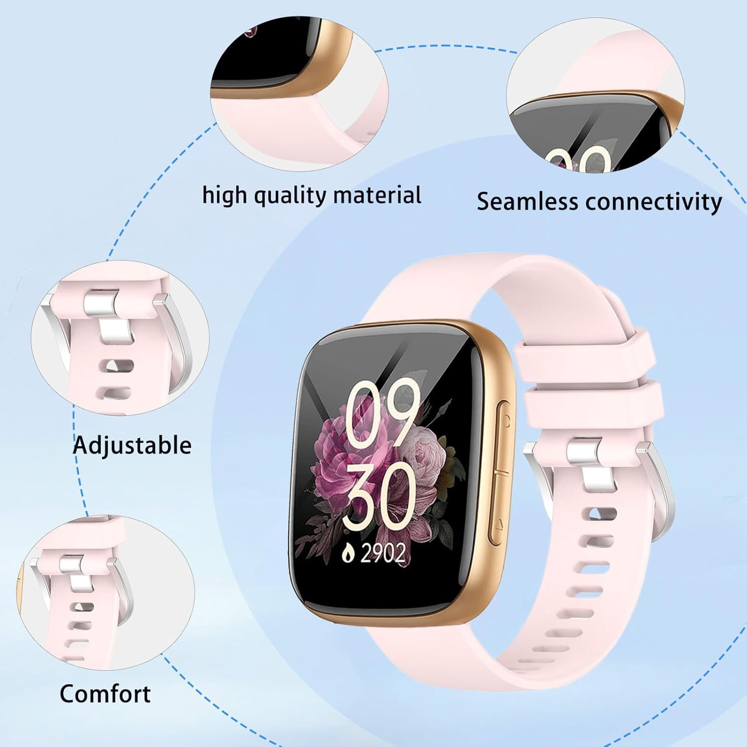 CRKMGS-Band for Quican/Tensky GTX20, SmartWatch Replacement Band,Soft Silicone Strap,SmartWatch Accessories,Replacement Strap for Quican GTX20 Smart Watch(Pink)