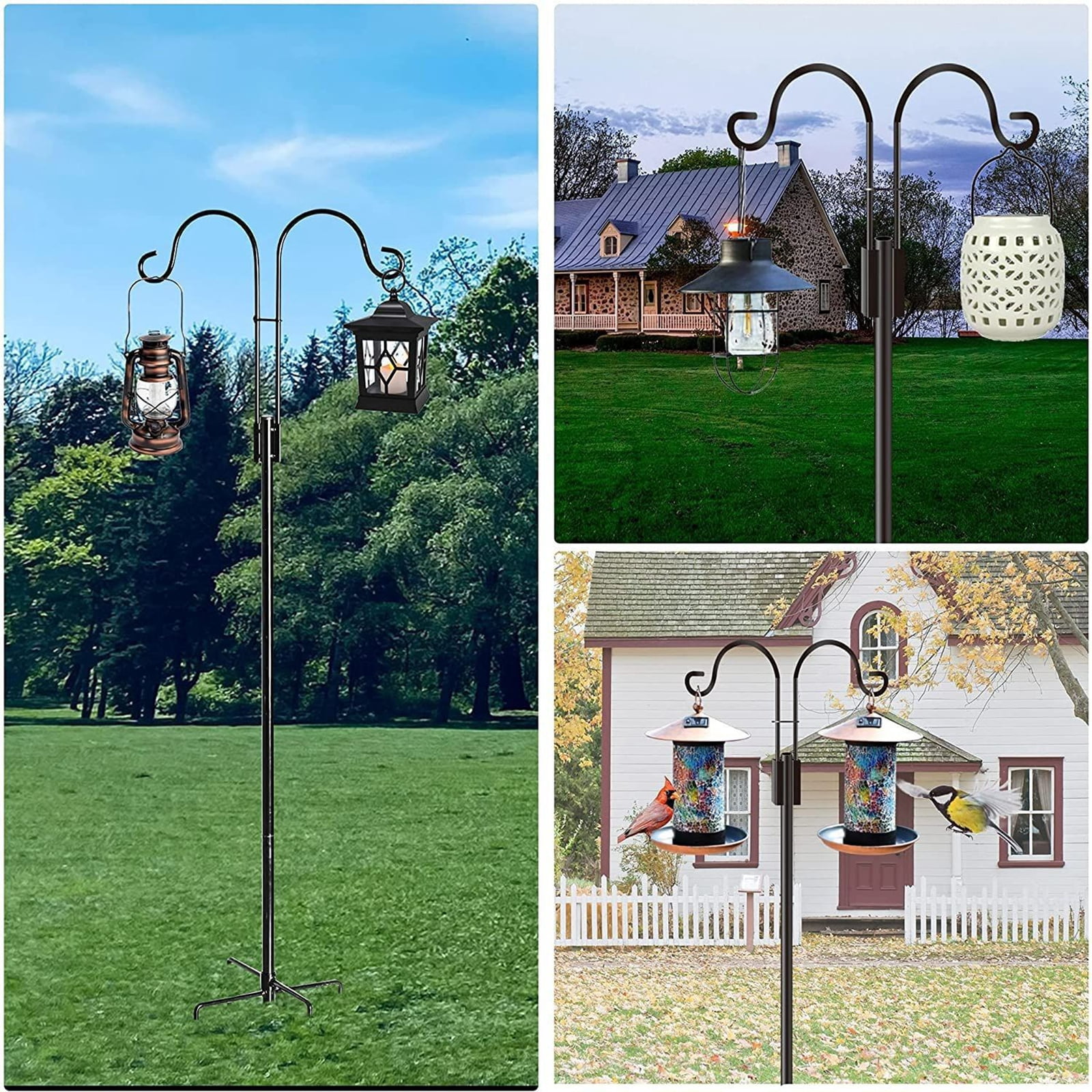 Fmxomd Bird Feeders Pole,Shepherds Hooks for Outdoor 1 Pack 60 Inch Bird Feeders for Outdoors with 5 Prongs Base Hanging Planters for Outdoor, Black