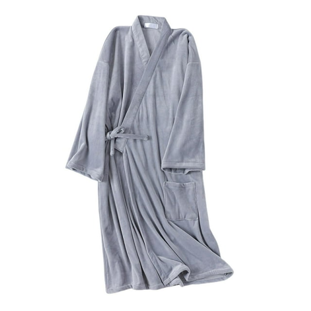 ShomPort Men's Flannel Robes Knee Length Long Sleeve Solid Color Pajamas with Pockets Comfort Winter Warm Soft Daily Sleepwear