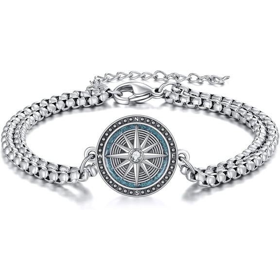 JUSORA Compass Bracelet 925 Sterling Silver Vintage Compass Bracelets Graduation Jewelry Gifts for Women Men