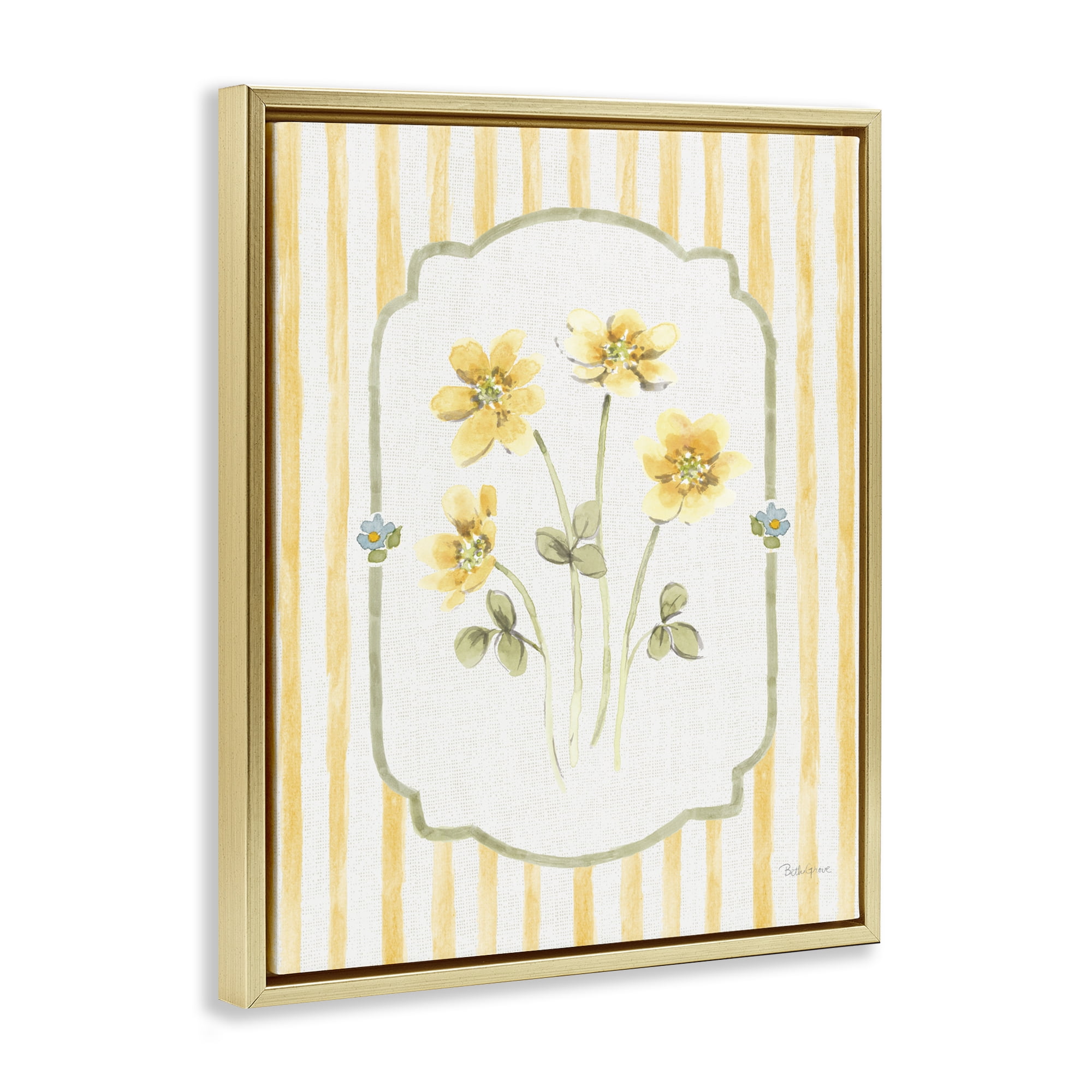 Stupell Industries Sweet Honey Flowers Gold Framed Floater Canvas Wall Art, design by Beth Grove