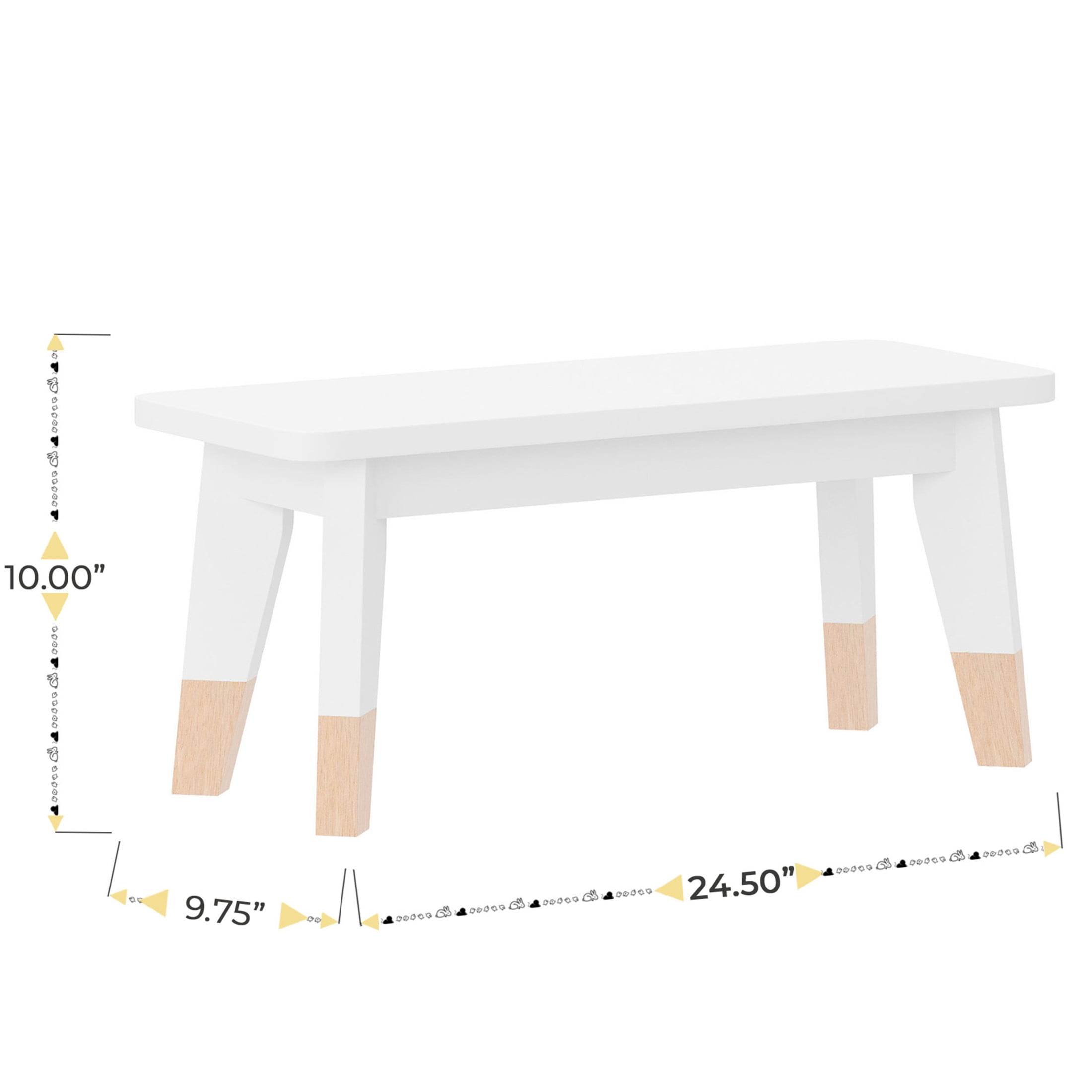 Buzz & Bloom Kids 4-Piece Wood Table, 2 Chairs, and Bench Seating Set with Rounded Corners, White/Natural
