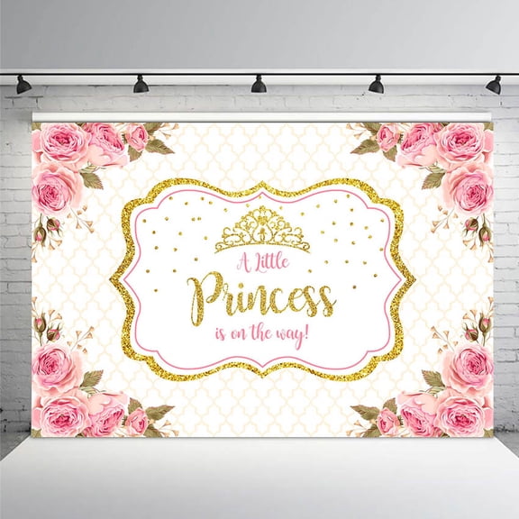 Mehofoto Baby Shower Photo Backdrop for Photography Little Princess Newborn Flower Background Gold Crown Birthday Party Booth