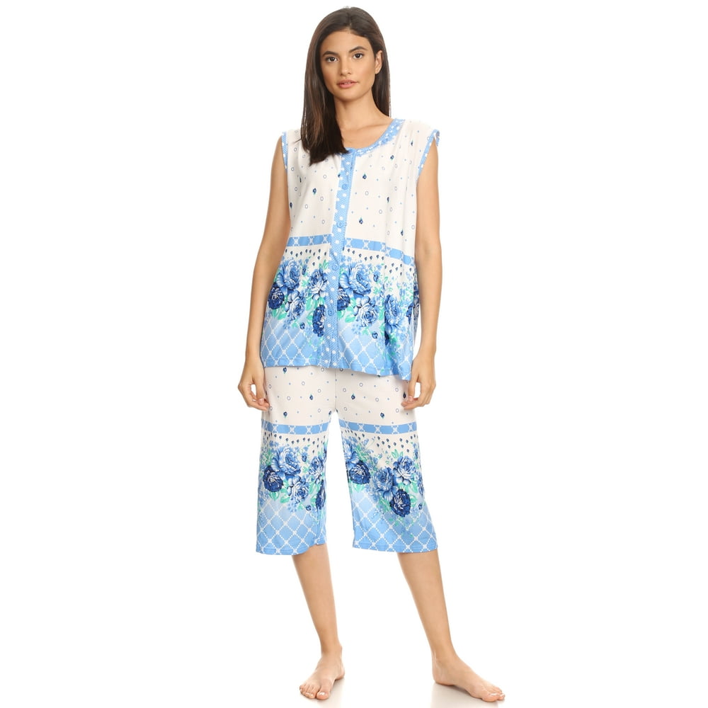 Premiere Fashion - 15026C Womens Capri Set Sleepwear Cotton Pajamas