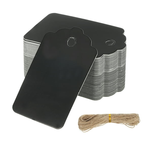 Uxcell 100 Pcs Blank Gift Tags with String, 2x1.2 Inch Kraft Paper Tags Gift Bags Tags Rectangular Wave Label with Holes for Wedding Holiday Party Favor Clothes Craft, Black