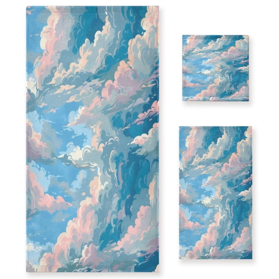 Three-Piece Towel Set Face Towel Towel Set Hand Towel Bath Towel Cotton Bath Towels Bath Towel Sets Hand Bath Towels Green Cloud